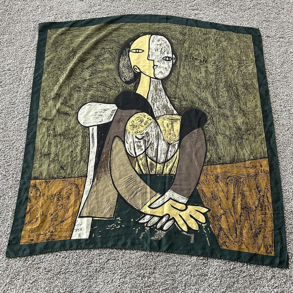 Square Scarf Womens One Size Green Silk Abstract Art Geometric Print 34x34